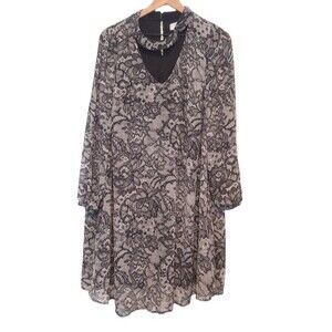 Signature by Robbie Bee Black & White Lace Print Cutout Sleeve Dress Size 18W